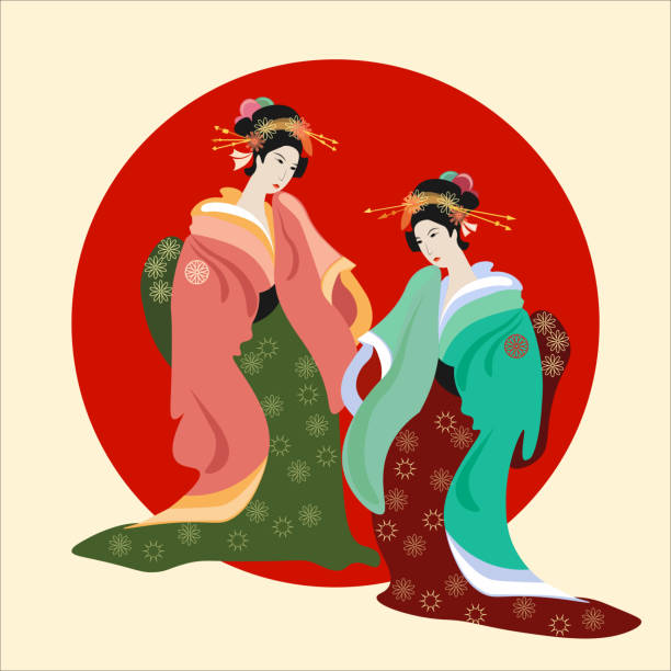 gejsza, kultura japonii, ilustracja wektorowa - geisha kabuki japan japanese culture stock illustrations