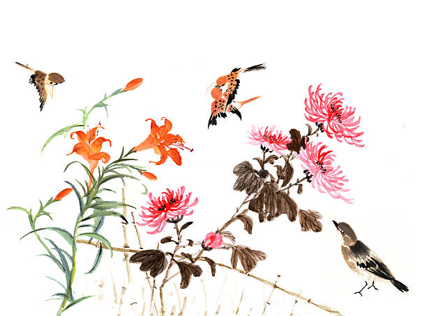 ogrodzenie i zwierząt - flower bird floral pattern retro revival stock illustrations