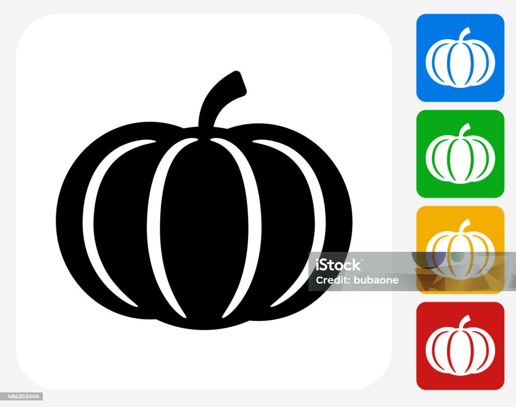 Pumpkin Icon Flat Graphic Design Pumpkin Icon. This 100% royalty free vector illustration features the main icon pictured in black inside a white square. The alternative color options in blue, green, yellow and red are on the right of the icon and are arranged in a vertical column. Pumpkin stock vector