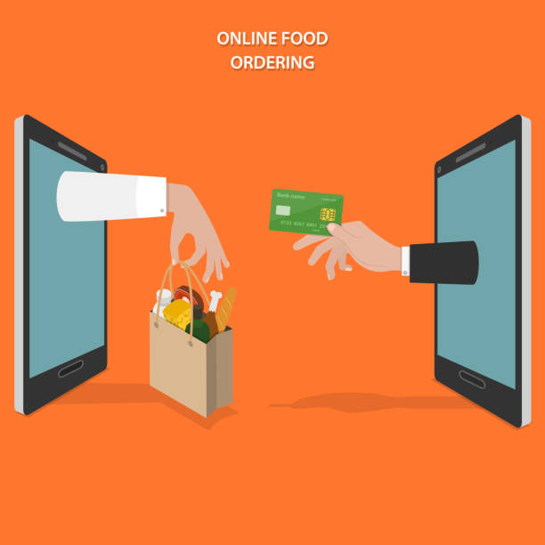 ilustrações de stock, clip art, desenhos animados e ícones de encomenda on-line conceito de vetor plana de alimentos. - food shopping