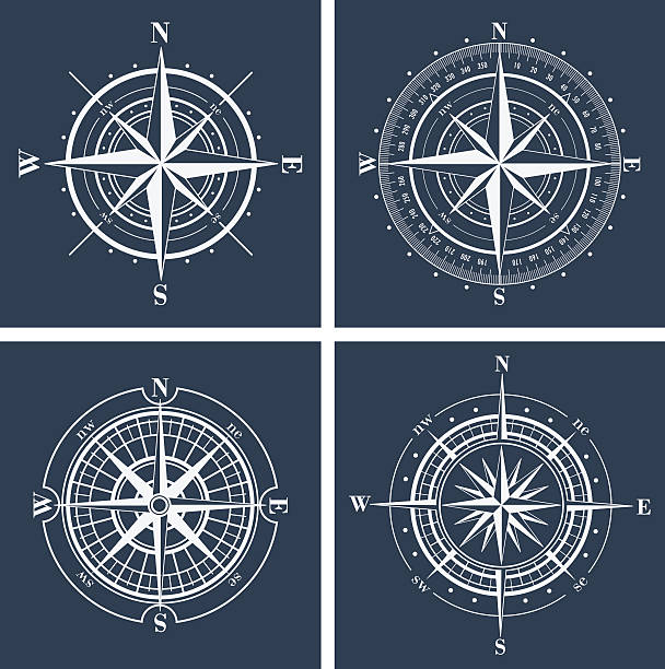 illustrations, cliparts, dessins animés et icônes de ensemble de roses rose des vents. illustration vectorielle. - map compass old globe