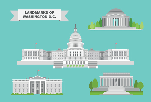 The most iconic landmarks of Washington, DC in detailed vector drawings.