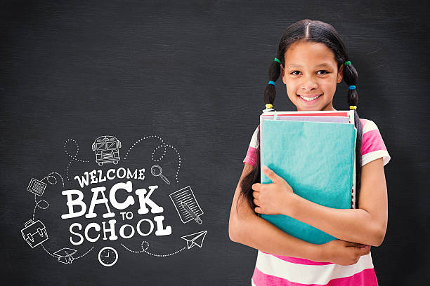 istock Composite image of cute pupil smiling at camera 486231138
