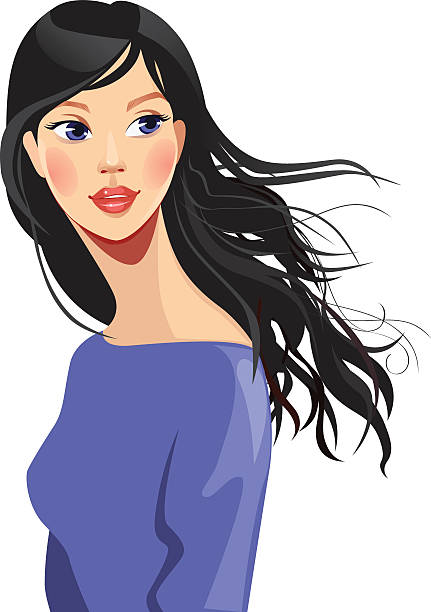 portrait of a beautiful girl with long hair vector art illustration