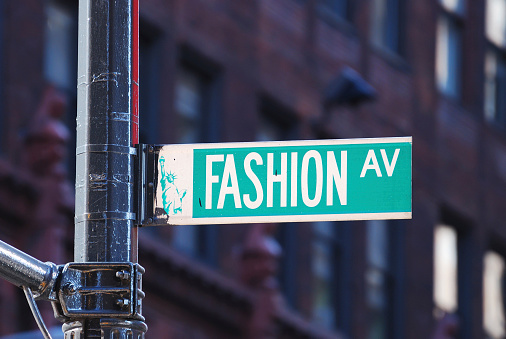 New York City Fashion avenue road sign in midtown Manhattan