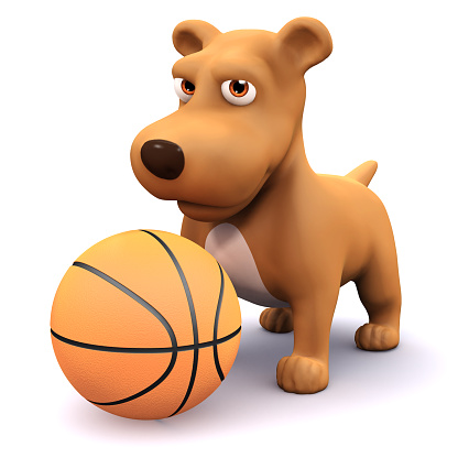 3d render of a dog playing with a basketball
