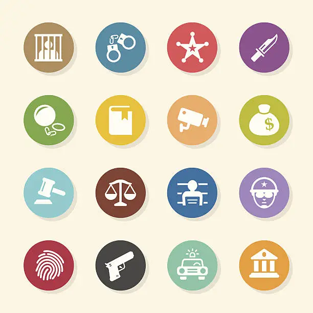 Vector illustration of Justice and Law Icons - Color Circle Series