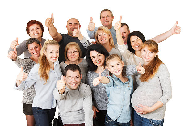 istock Large Group of Happy People with their thumbs raised up. 486240039