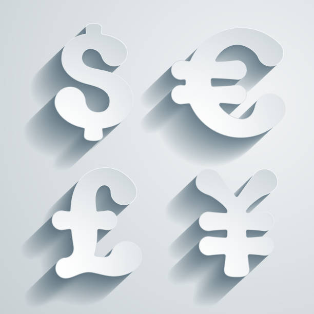 Currency symbols Vector currency symbols on textured background. banknote euro close up stock illustrations