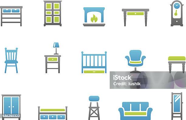 Stampico Icons Home Interior Stock Illustration - Download Image Now - Icon Symbol, Twin Bed, Armchair
