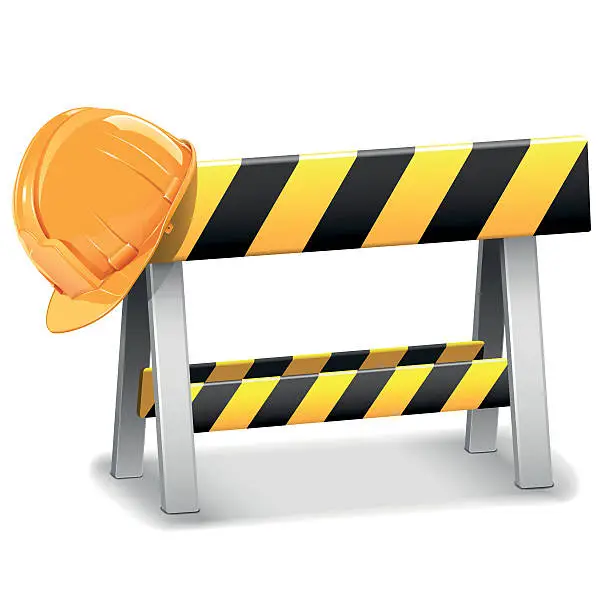 Vector illustration of Vector Under Construction Barrier with Helmet