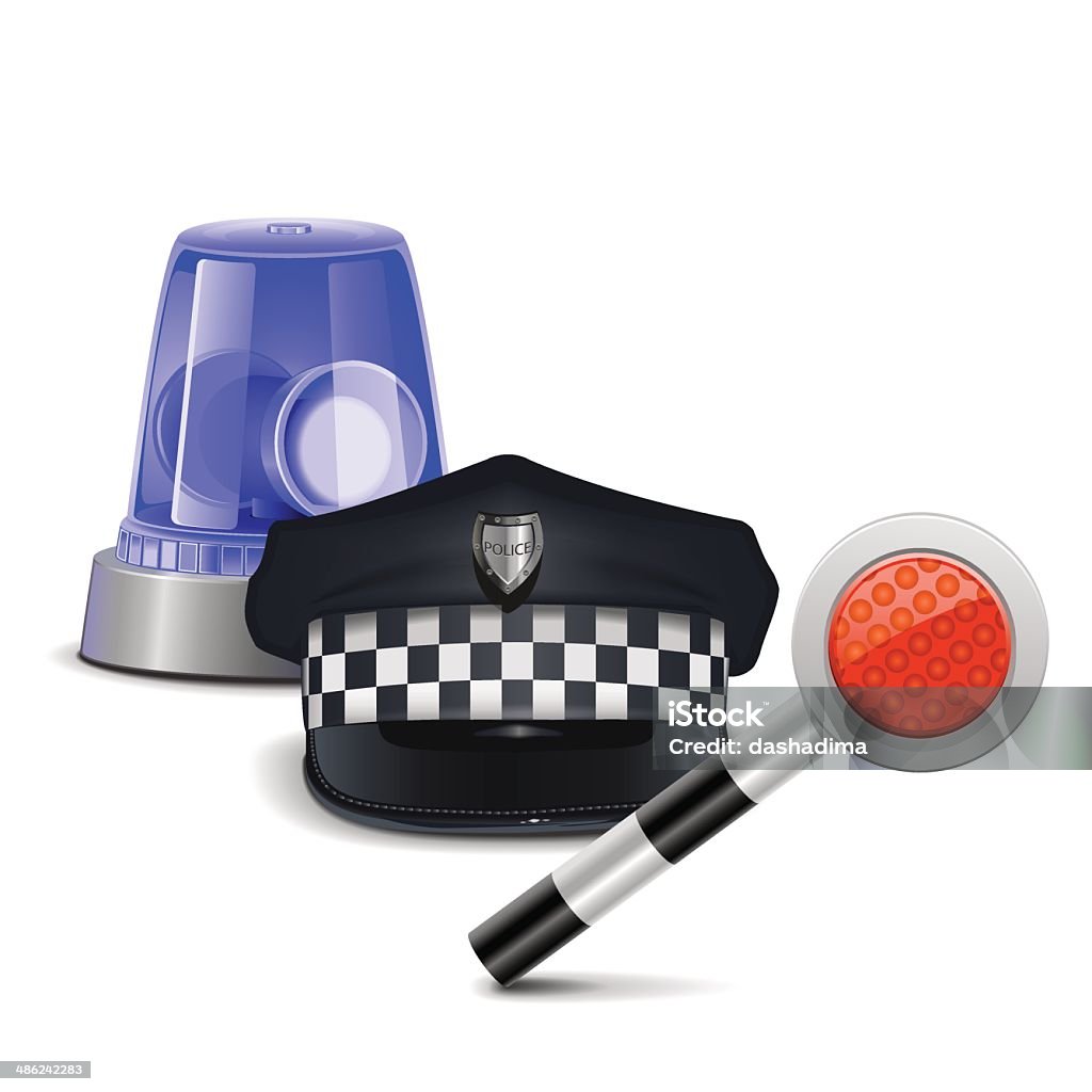 Vector Police Control Concept Vector security concept with flasher, cap and baton,  isolated on white background Authority stock vector