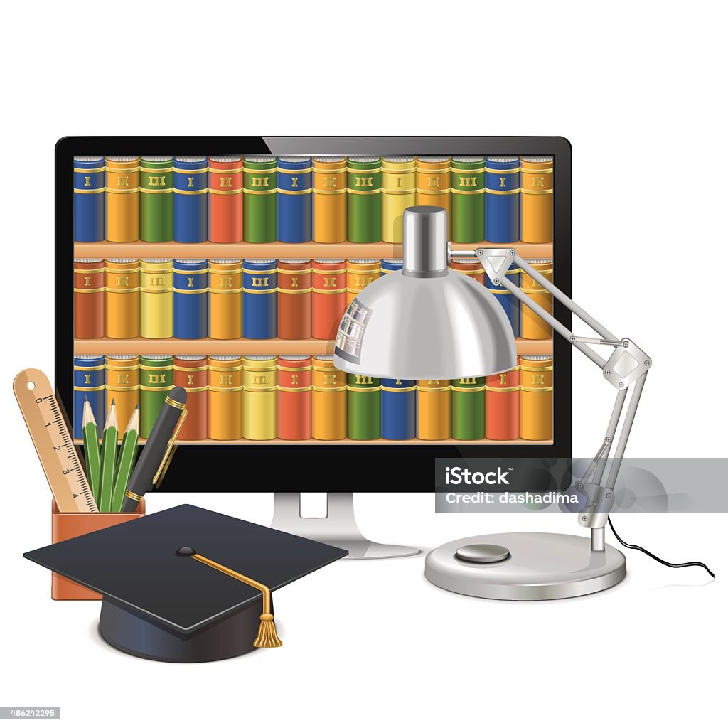Library Computers Vector Vector Computer Library Concept Stock Illustration - Download Image Now ...