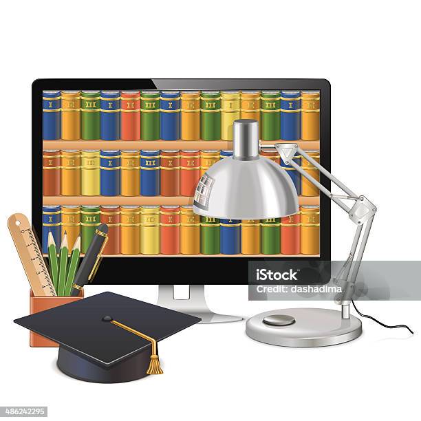 Computer Library Cartoon Vector Computer Library Concept Stock Illustration - Download Image Now ...