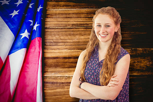 istock Composite image of casual woman smiling 486248328