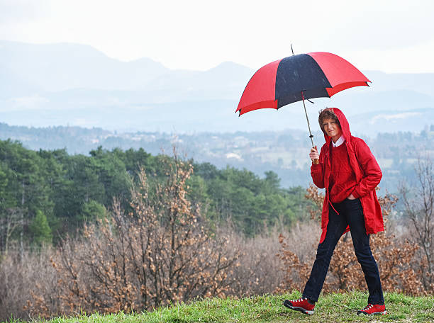 istock Woman walking outdoors in the rain 486249226