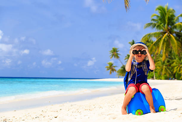 istock little boy travel on summer tropical beach 486253182