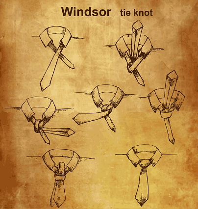 Tie and knot vintage instruction, Windsor tie knot