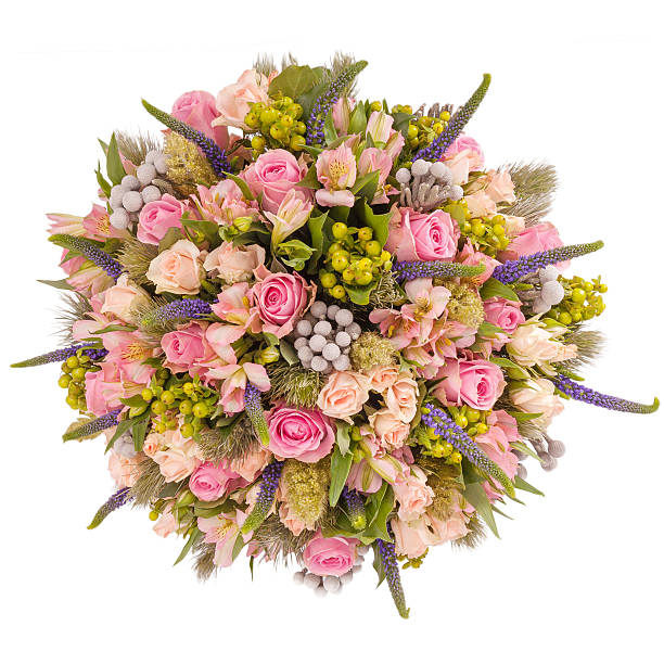 istock Bouquet of flowers top view isolated on white 486259280