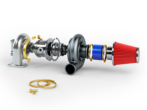 Disassembled Turbocharger Sistem With Air Filter Isolated On Whi Stock  Photo - Download Image Now - iStock