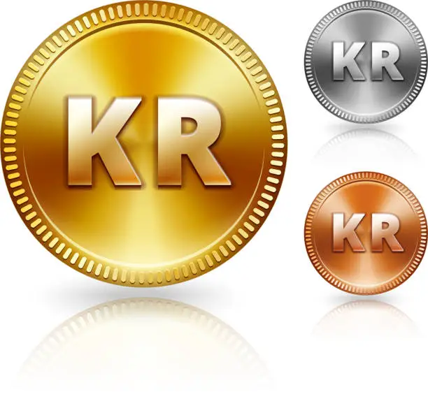 Vector illustration of Swedish Krona Metallic Currency Color Set