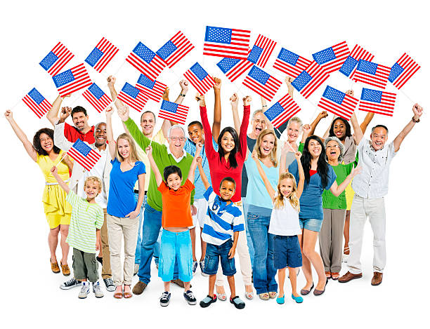 istock Cheerful Multi-Ethnic Group Of People And Holding American Flag 486263325