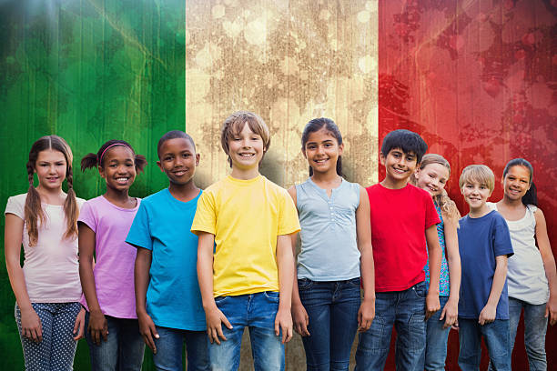 istock Composite image of happy friends playing in the park 486264106
