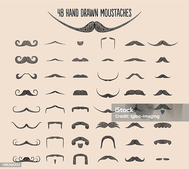 Hand Drawn Moustache Styles Stock Illustration - Download Image Now - Handlebar Mustache, Adult, Artificial