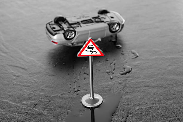 Isolated Car Skidding on Slippery Road Surface