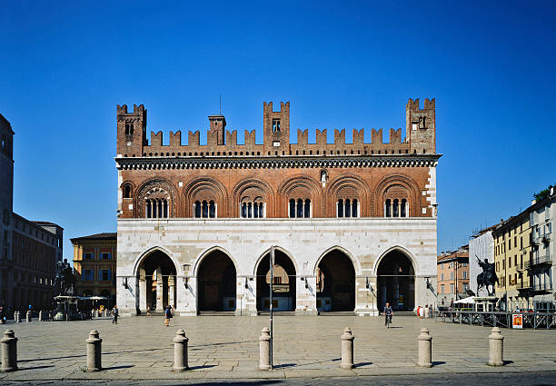 Italy, Piacenza Piazza Cavalli, Gothic palace, equestrian monuments