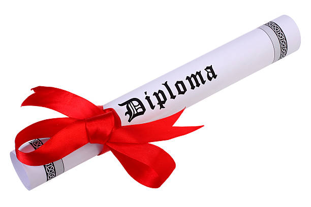 istock Scroll of diploma isolated on white 486272682