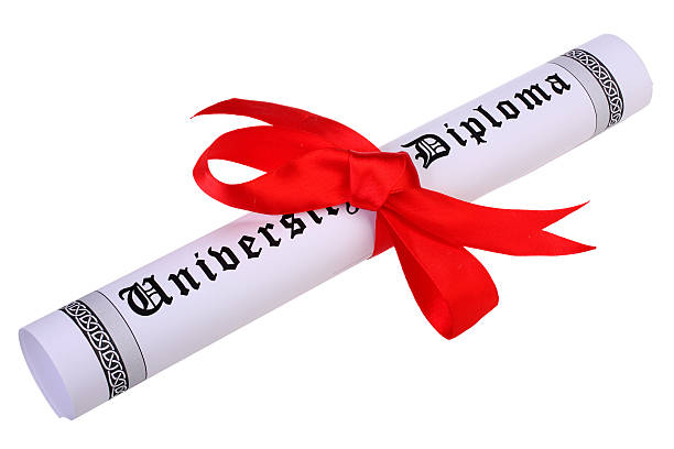 istock Scroll of diploma isolated on white 486272860