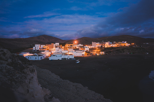 Small fisherman village Ajuy at Fuerteventura, Canary Islands, at night.