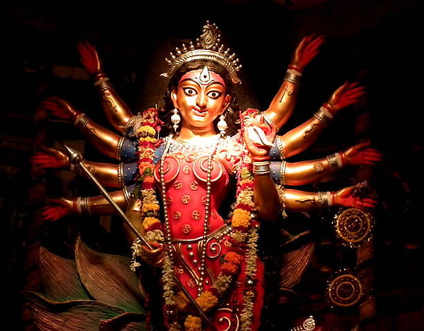 Idol Worship The Durga Puja Is An Age-Old Hindu Traditional Festival Of India, widely celebrated throughout the world, mainly by Hindus(predominantly by Bengali Hindus). durga stock pictures, royalty-free photos & images