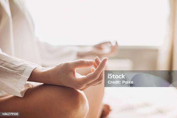 Yoga At Home Stock Photo - Download Image Now - Meditating, Zen-like, Relaxation Exercise