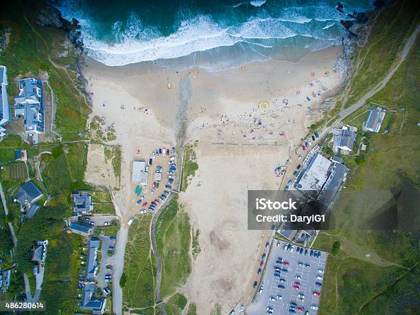 Porthtowan Aerial Beach Shot Stock Photo - Download Image Now - Aerial View, 2015, Beach