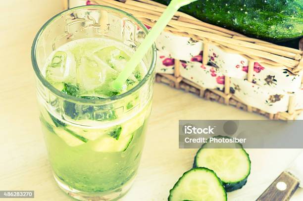 Cucumber Drink With Ice In A Glass Stock Photo - Download Image Now - 2015, Blended Drink, Cucumber