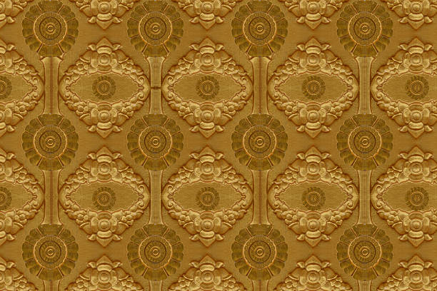 istock Cement gold  Crafts wall in the temple close 486285114