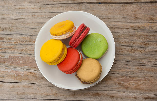 one plate of assorted  macarons stock photo