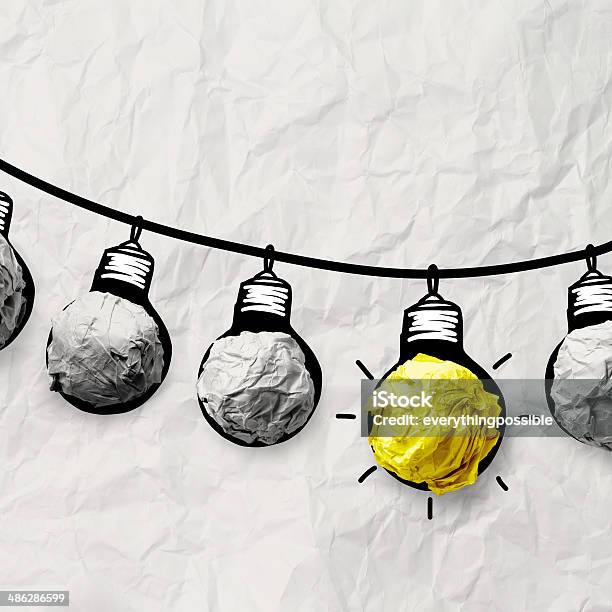 Hand Drawn Light Bulb On Wire Doodle Stock Photo - Download Image Now - Achievement, Brainstorming, Business