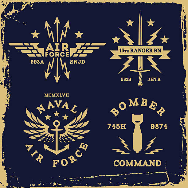 ilustrações, clipart, desenhos animados e ícones de vintage label - armed forces military insignia badge