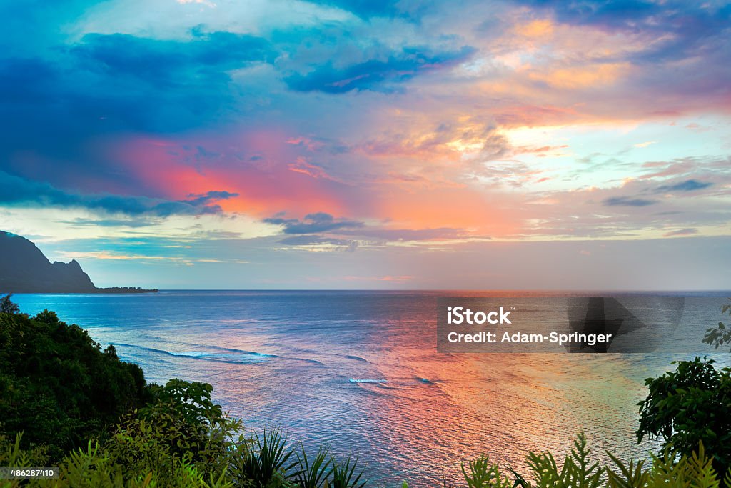 Pacific Ocean Sunset Sunset over the Pacific with Bali Hai in the background, Kauai, Hawaii Kauai Stock Photo