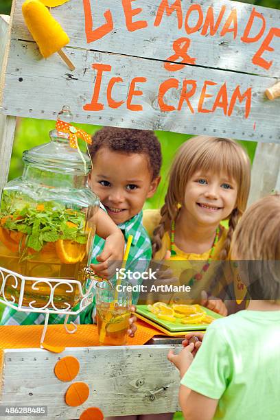 Lemonade Stand And Children Stock Photo - Download Image Now - Lemonade Stand, Adult Imitation, Boys