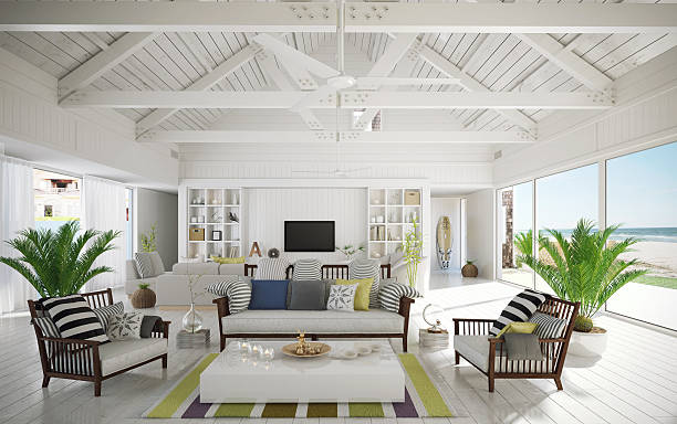 Retro and modern house on the beach