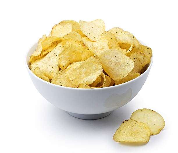 istock Potato chips in bowl isolated on white, clipping path included 486289951