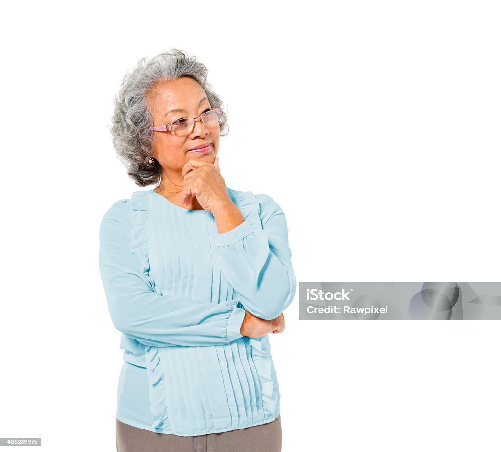 Smart Mature Asian Woman Thinking Senior Adult Stock Photo