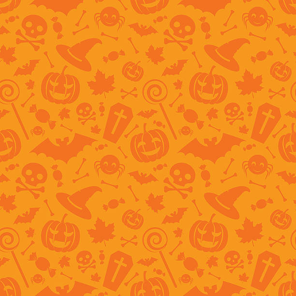 illustrazioni stock, clip art, cartoni animati e icone di tendenza di arancia seamless pattern festa di halloween - bare tree
