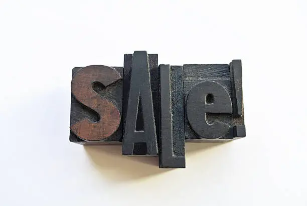 Wooden typography forming sale word