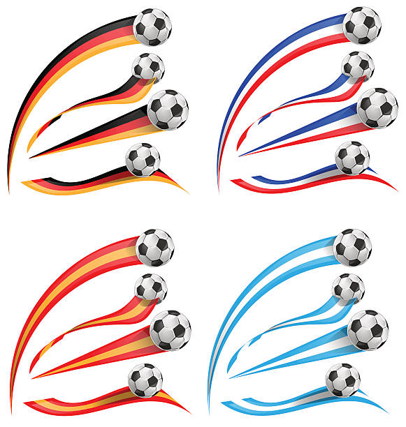 deutschland, griechenland, frankreich, spanien-flagge set mit fußball ball - france germany flag white background stock-grafiken, -clipart, -cartoons und -symbole