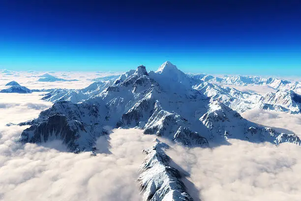 Photo of Majestic snow covered mountains background.